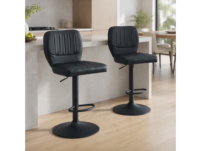  Tabouret de bar pivotant réglable avec dossier et repose-pieds, en similicuir noir  - Conforama B