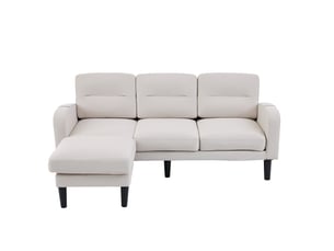 Canapé d’angle 3 places avec méridienne, canapé modulable beige en tissu pour salon, rangement latéral, 204 x 136 x 80 cm