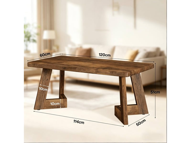  Table basse rectangulaire avec plateau épais et structure stable pour salon, 120 × 60 × 51 cm, en bois, marron rustique  - Conforama D
