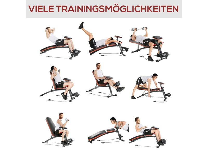  Banc de musculation multifonction 160x54x106 cm noir abs, dossier réglable 7 positions, pliable à domicile  - Conforama E