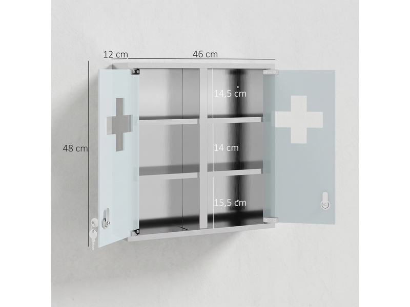 Armoire à pharmacie murale 2 portes verre trempé dépoli argenté 46 x 12 x 48 cm  - Conforama C