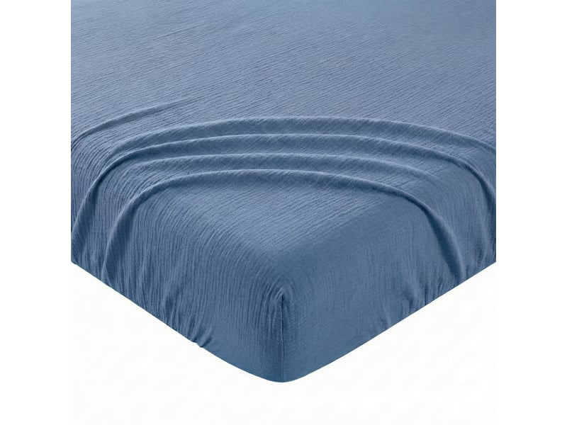  Drap housse 160x200+35 cm gaze de coton - coton 57 fils bleu mer PD25511 - Conforama A
