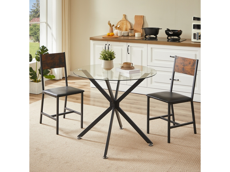 Table de salle à manger avec plateau en verre trempé et pieds métalliques réglables pour cuisine, salon ou bureau, noire - Conforama B