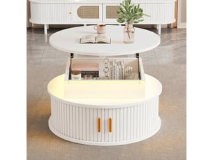 Table basse ronde 75 cm blanche avec led et rangement modulable