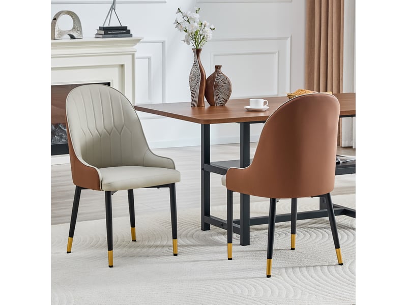  Lot de 2 chaises de salle à manger en similicuir pu gris chaud et marron  - Conforama D