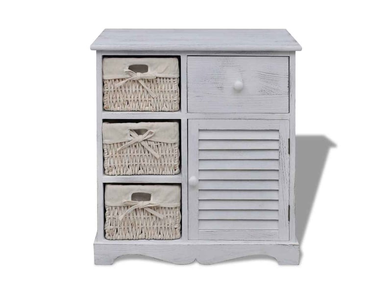  Meuble de rangement en bois 3 paniers gauches en tissage blanc  - Conforama A