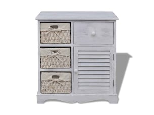 Meuble de rangement en bois 3 paniers gauches en tissage blanc