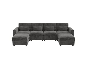 Canapé d'angle réversible convertible  Fay Lum 6 places Polyester gris avec coffre de rangement