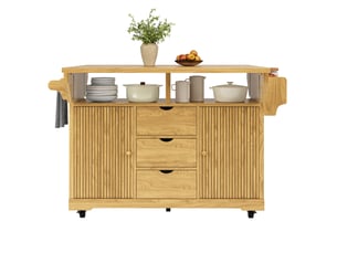 Desserte de cuisine avec rallonges 3 tiroirs mdf métal marron 142.5x80x95 cm