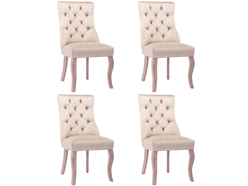 Chaise de salle à manger lot de 4 en velours, dossier haut capitonné et pieds en bois massif beige, 97 × 51 × 47 cm - Conforama A