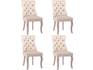 Chaise de salle à manger lot de 4 en velours, dossier haut capitonné et pieds en bois massif beige, 97 × 51 × 47 cm