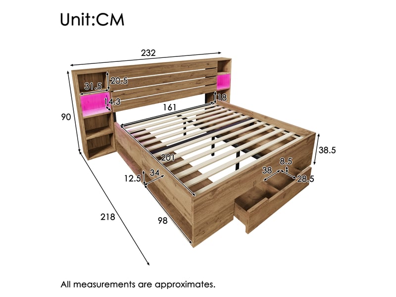  Lit coffre 160x200 avec rangement, led et ports usb-c evryae  - Conforama E