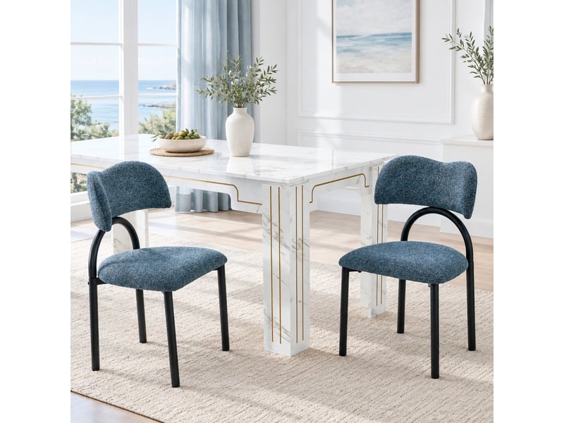  Lot de 2 chaises de salle à manger rembourrées en tissu bleu et métal noir  - Conforama C