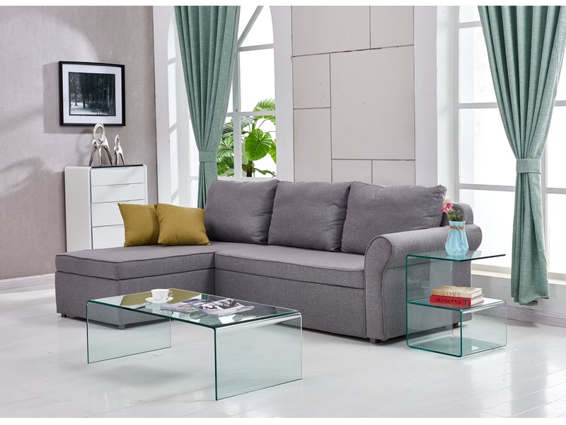 Table basse fixe en verre trempé transparent avec structure incurvée monobloc pour le salon, 100 × 50 × 35 cm - Conforama B