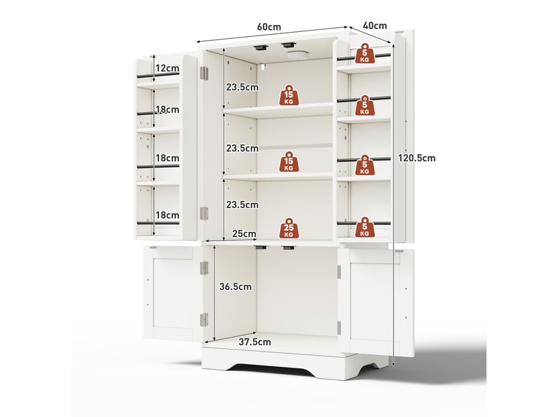  Buffet de cuisine blanc 120 cm avec éclairage led et rangements - design contemporain  - Conforama C
