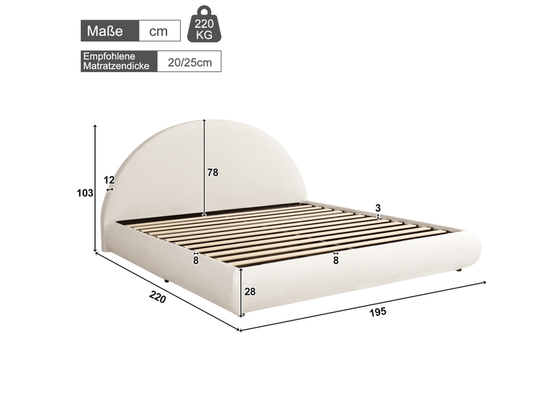 Lit coffre bouclé blanc à tête de lit arrondie 180 x 200 cm Fay Lum - Conforama C
