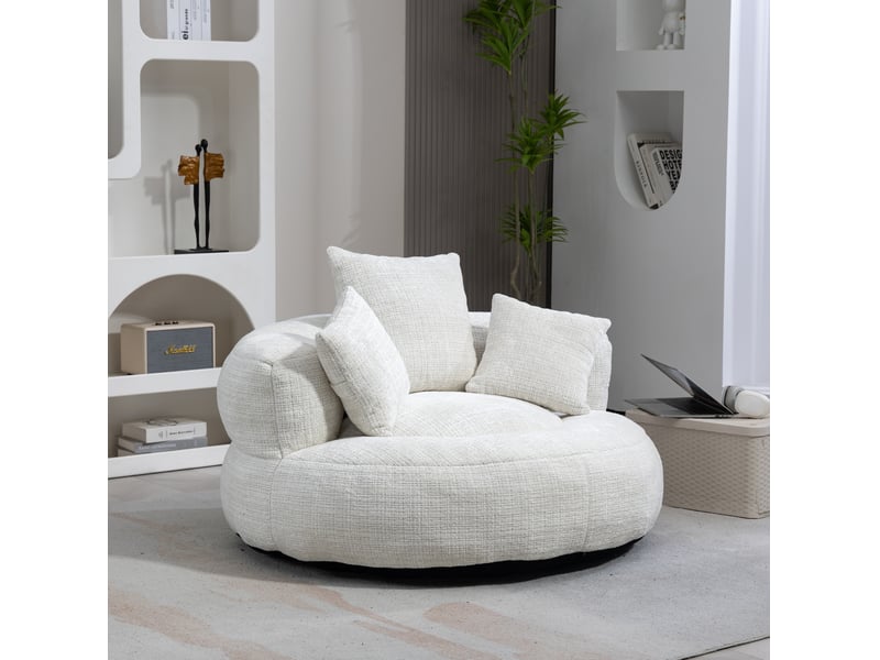  Fauteuil 108x108x52 cm, confort et doux, avec accoudoirs, dossier haut et assise large, chenille, style moderne, beige  - Conforama B
