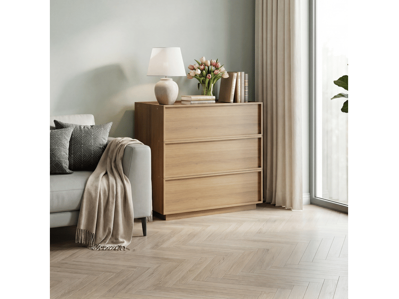  Commode 3 tiroirs 80 x 48 x 78 cm chêne, mdf et panneaux de particules, rangement pour la maison pratique  - Conforama E