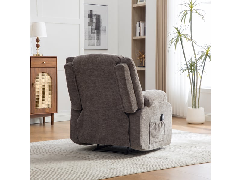  Fauteuil relax électrique massage chauffant, dossier et repose-pieds manuels, chenille gris  - Conforama D