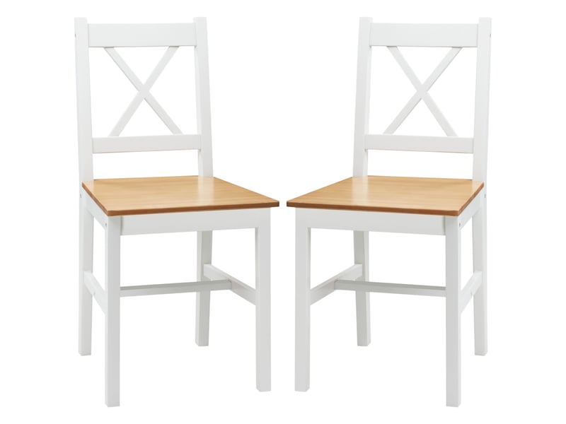  Lot de 2 chaises de salle à manger en bois massif chaise de cuisine esprit campagne dossier croisé blanc et chêne  - Conforama B