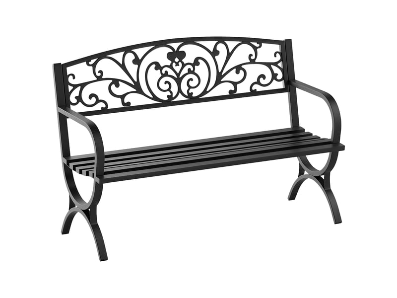  Banc de jardin terrasse en acier fonte noir 3 places 127 x 60 x 85 cm charge max 240 kg  - Conforama A
