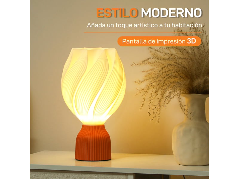  Lampe de table led 3d à motif pétale, lumière chaude pour table de chevet et bureau, ø 16,5 x 28 cm, blanc et terracotta  - Conforama D