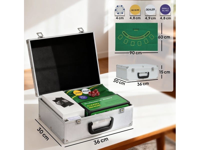  Set de poker 300 jetons 36 x 30 x 15 cm argent aluminium, mallette pour 8 joueurs avec mélangeur manuel  - Conforama C