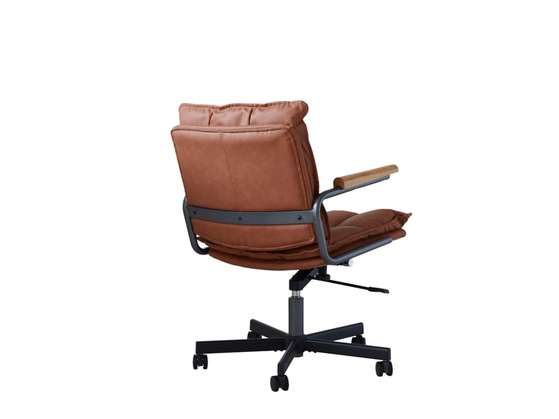  Fauteuil de bureau ergonomique en cuir, accoudoirs en chêne, pivotant, réglable en hauteur, à roulettes  - Conforama D
