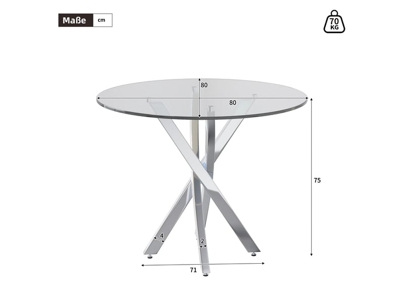  Table de séjour ronde fixe argenté - 80x80-80max.cm verre table argenté - Conforama C