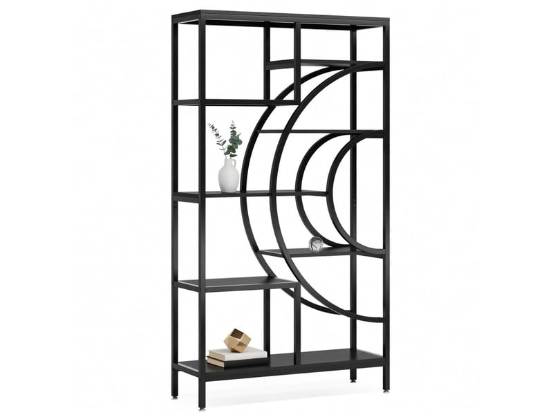 Bibliothèque géométrique grise de 179 cm, style industriel, 8 étagères ouvertes avec cadre métallique, pour salon - Conforama A