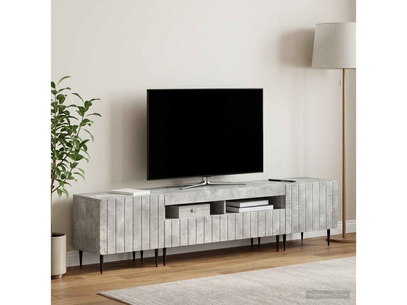  Meuble tv - banc tv - meuble de rangement led 5 pièces gris béton bois d'ingénierie  - Conforama B