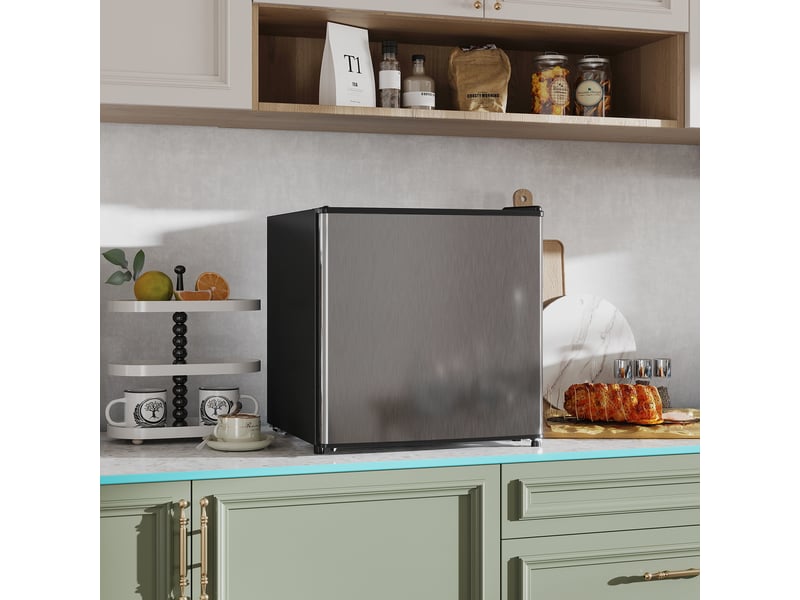  Petit réfrigérateur compact avec congélateur 46l, acier argenté et mini frigo porte réversible, thermostat réglable pour chambre et bureau  - Conforama D