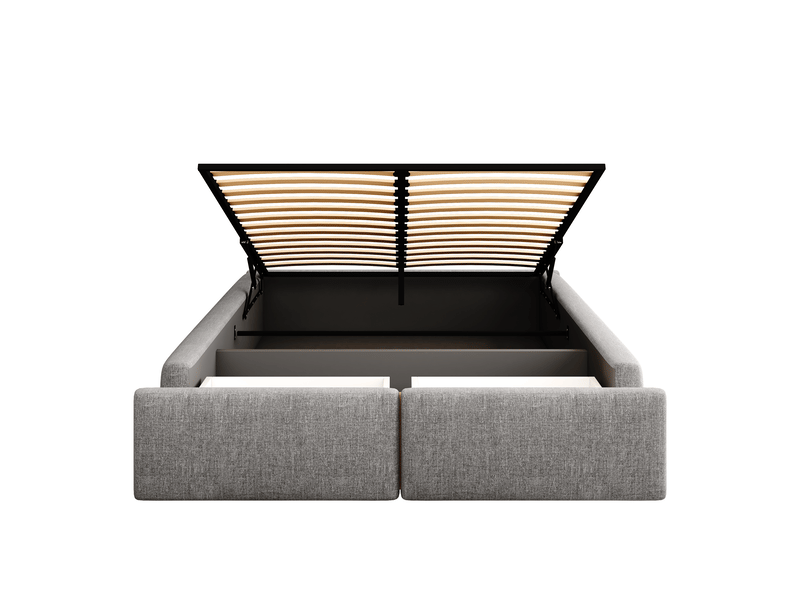  Sommier coffre 140x200cm, lit double avec 2 tiroirs de rangement et sommier,  lin gris, sans matelas ni tête de lit  - Conforama R