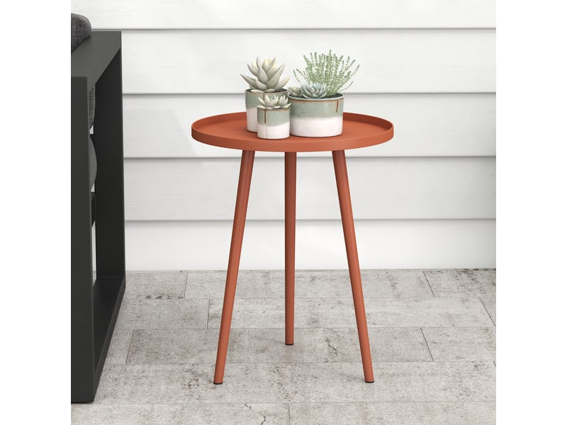  Table basse de jardin ronde, table d'appoint acier rouge 40x40x50cm  - Conforama C