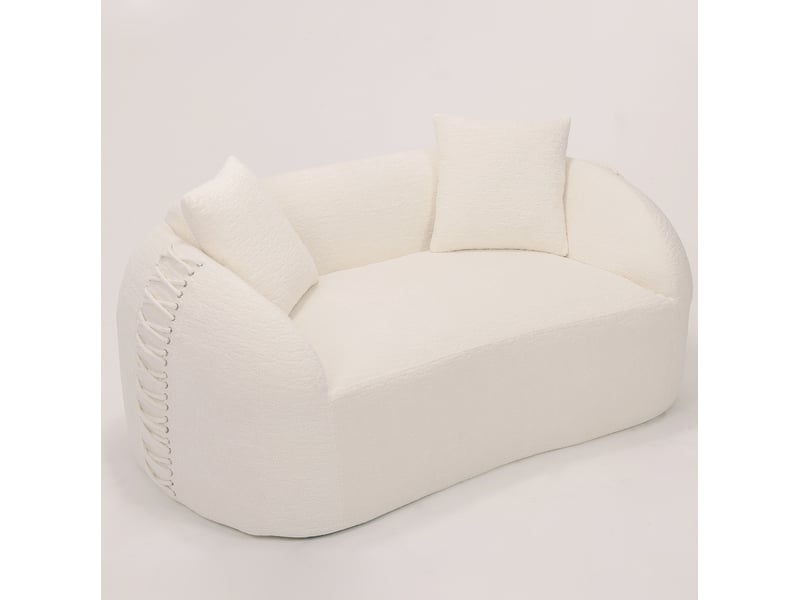 Canapé modulable 2 places courbé en chenille blanc crème, sans montage, 155x90x67 cm  - Conforama E
