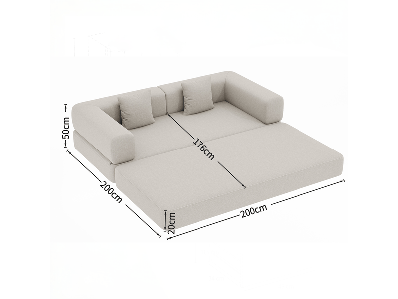 Canapé-lit convertible pliable en velours côtelé avec coussin cylindrique, blanc cassé - Conforama D