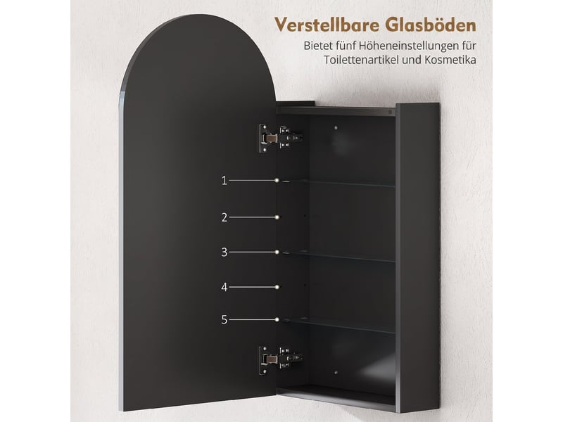  Armoire de toilette murale avec miroir arqué 3 étagères noir 40 x 12 x 80 cm  - Conforama E