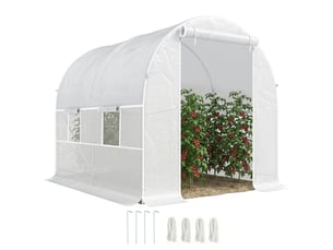 Serre tunnel de jardin 5m², serre de jardin tunnel avec porte et 4 fenêtres, bâche pe 140 gm² 245 x 200 x 200 cm blanc