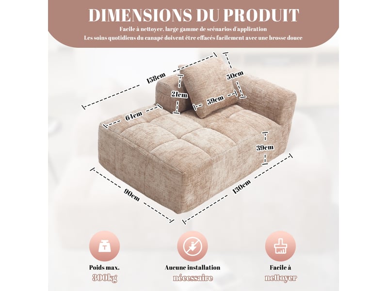  Méridienne 158x90x60 cm avec coussin kaki  - Conforama E