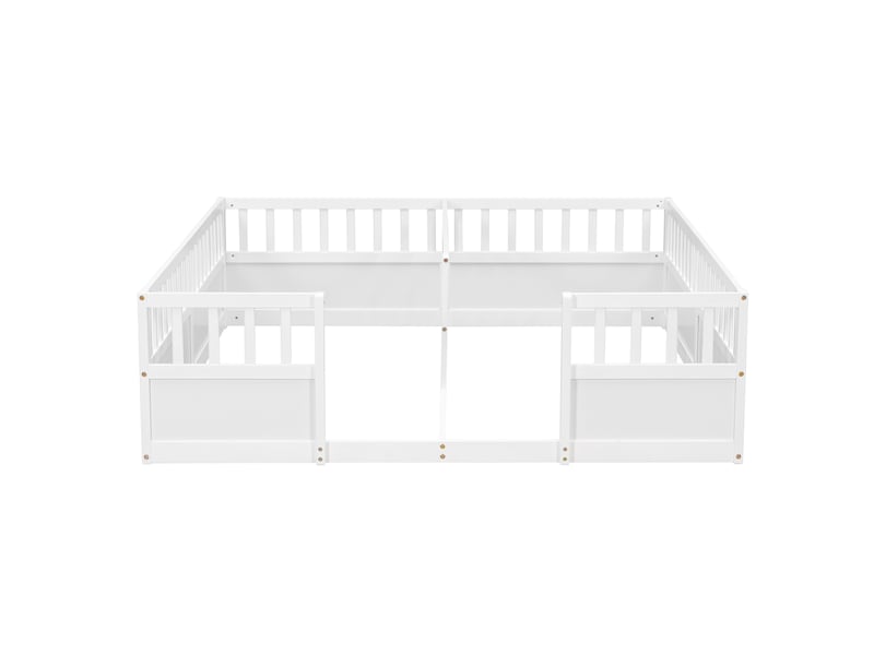 Lit double enfant 2x90x200 cm, lit au sol avec barrières hautes, blanc, sans matelas - Conforama E