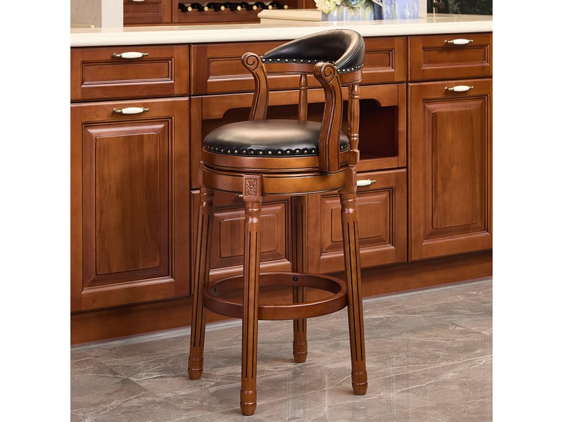  Tabouret de bar pivotant 360°,54,8x54,8x96 cm,avec dossier,cuir véritable,noir  - Conforama E