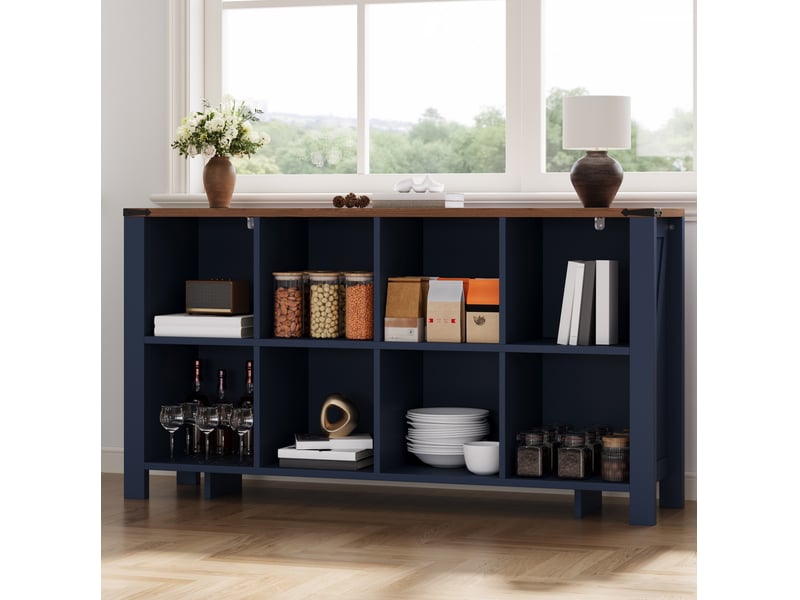 Meuble de rangement à 8 niches ouvertes avec pieds et dispositif anti-basculement pour salon en mdf 140 × 34 × 75 cm - Conforama E