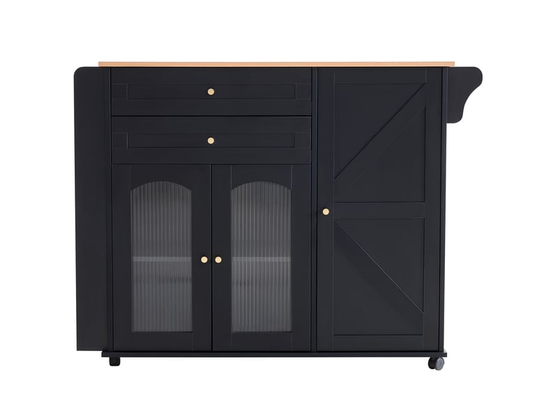  Desserte de cuisine 110x70x99 cm plateau rabattable panneau de particules noir et naturel  - Conforama A