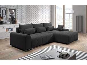 Canapé d'angle réversible convertible <strong>AX LIVING </strong> <strong>Rivolli</strong> 4 places Velours noir avec coffre de rangement