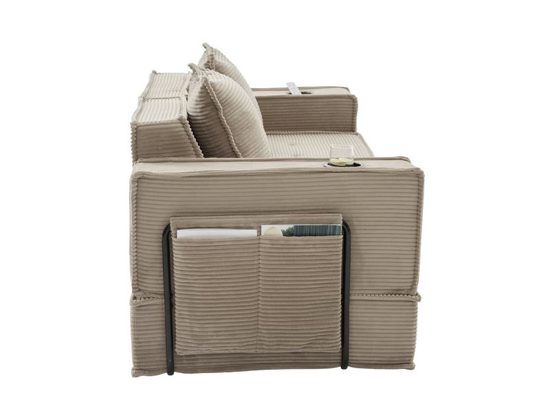 Canapé convertible, canapé-lit – en tissu, avec rangement, porte-gobelets, avec pouf, 2 places - Conforama B