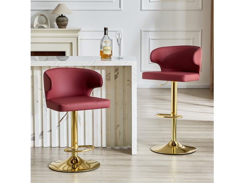  Lot de 2 tabourets de bar 49,7x45x110 cm réglables en hauteur et pivotants à 360°, polyuréthane (pu), couleur rouge  - Conforama D