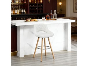 Tabouret de bar ergonomique 43x40x96cm - assise rembourrée en tissu effet cuir - pieds en bois massif avec repose-pieds - blanc