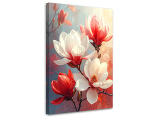 Tableaux, magnolias blancs et rouges dans les tons pastels 60x90
