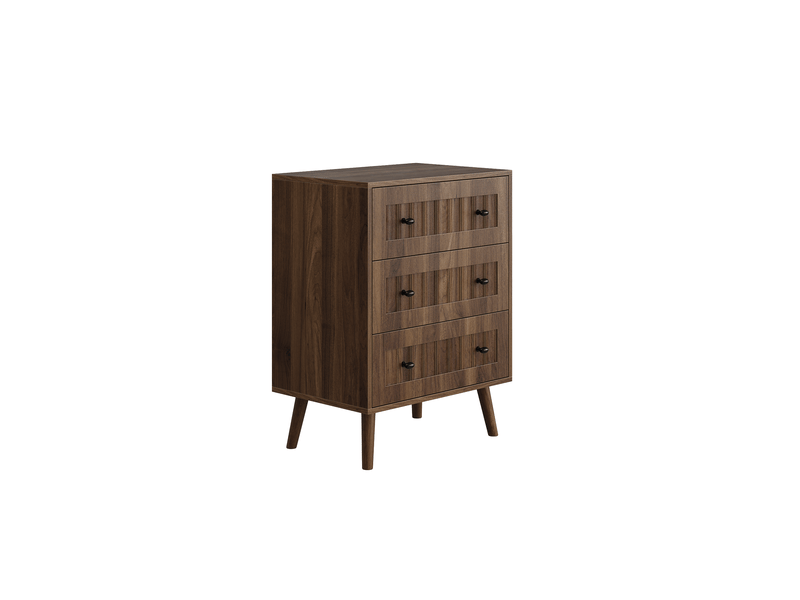  Commode 3 tiroirs 60x40x78 cm – noyer – façade rainurée, rangement compact pour chambre, salon ou entrée  - Conforama D
