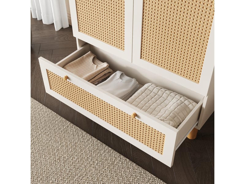  Armoire penderie 2 portes rotin et 1 tiroir blanc 85.5 x 52 x 180.5 cm AB20107980W - Conforama E